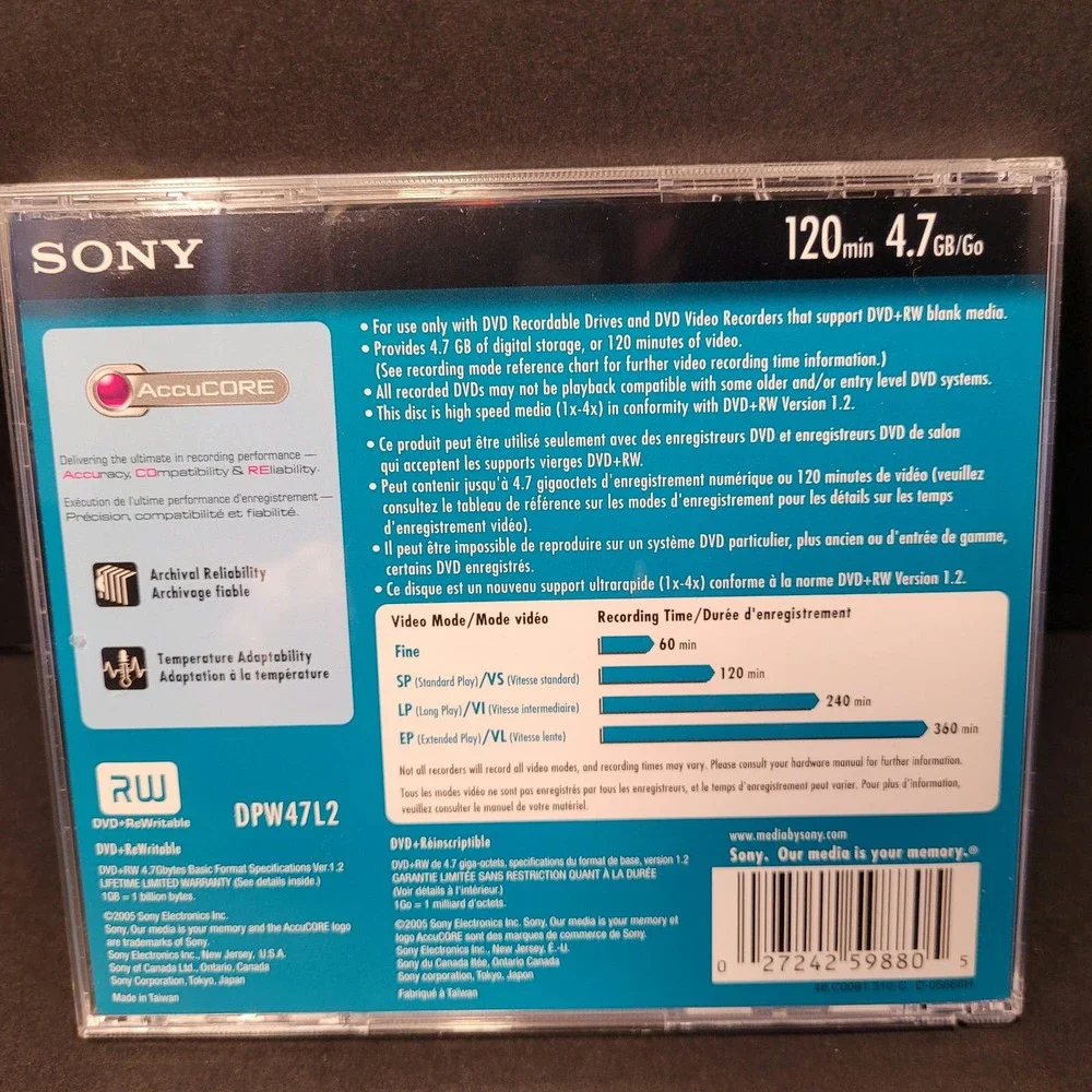 Sony DVD +RW 4.7 GB 120 Minutes Case Lot Of 2 Opened NEW